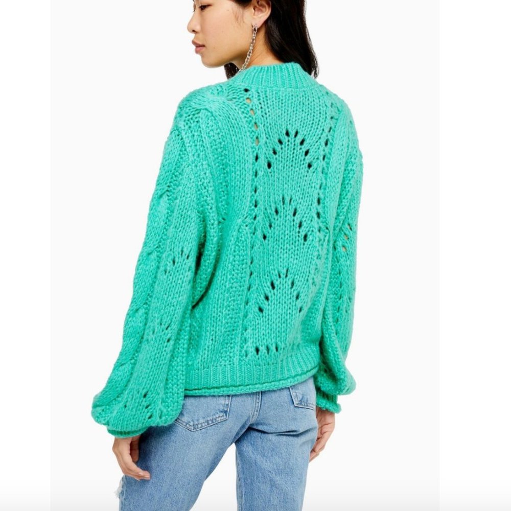 TOPSHOP Turquoise Shell Knit Crewneck Sweater - Picture 2 of 9